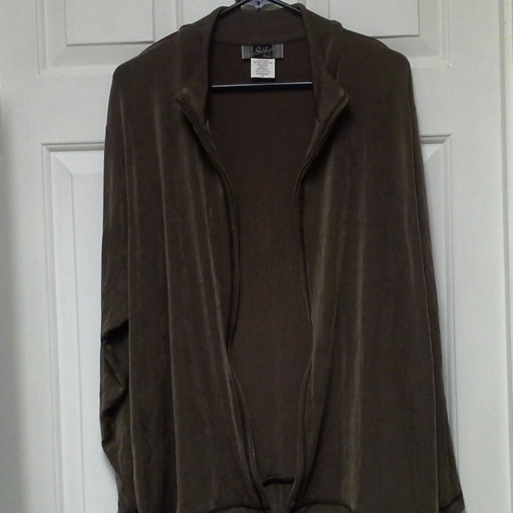 Brown Mock Turtle Neck Long Sleeve Zipped Jacket - Picture 6 of 8